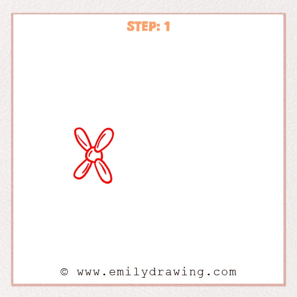 how to draw a cartoon airplane - Early sketch of a cartoon airplane propeller with a small center hub and four oval blades.